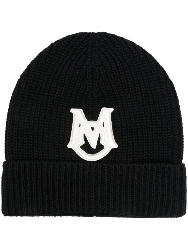 Monogram Logo Patch Beanie Black - MONCLER - BALAAN 1