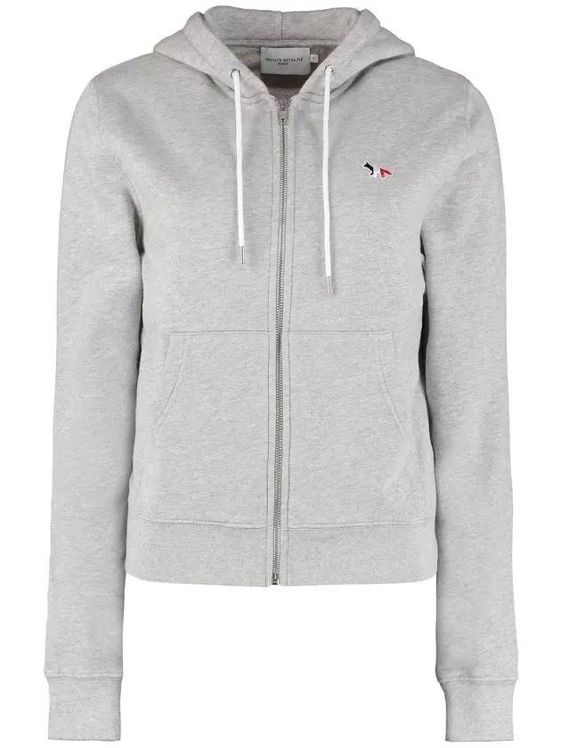 Tricolor Fox Patch Hooded Zip-Up Gray - MAISON KITSUNE - BALAAN.