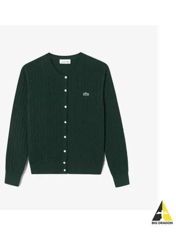 Women s Cable Crew Neck Cardigan Green - LACOSTE - BALAAN 1