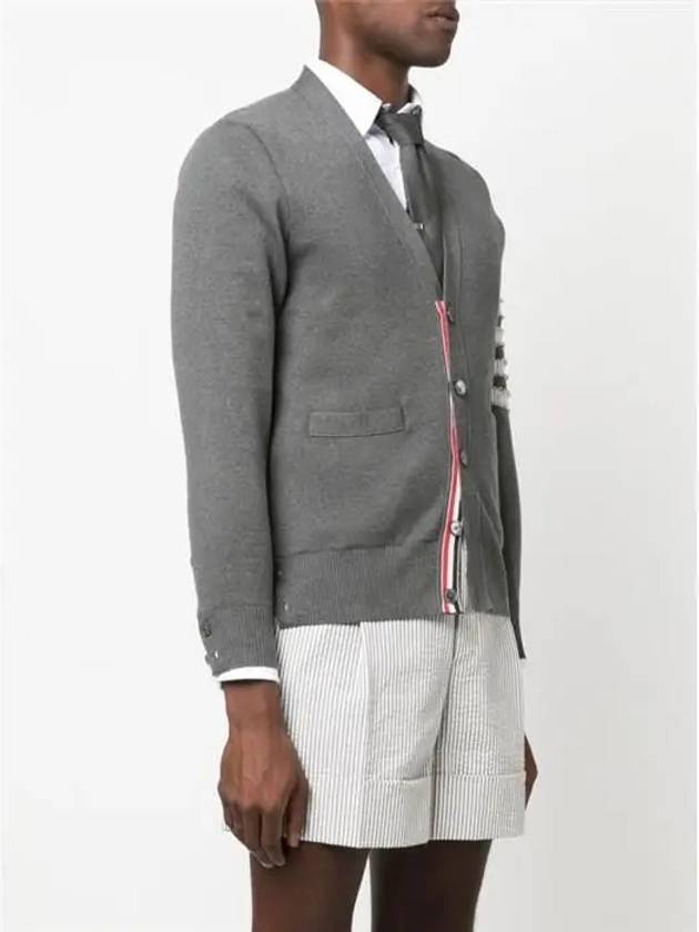 4-Bar V-Neck Milan Seersucker Cardigan Medium Grey - THOM BROWNE - BALAAN 5