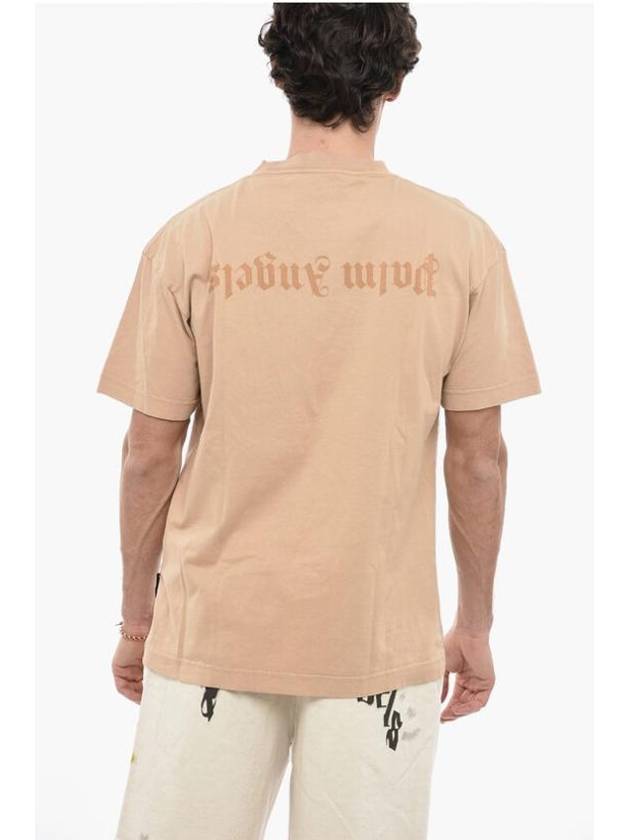 Reverse Logo Short Sleeve T-Shirt Beige - PALM ANGELS - BALAAN 3