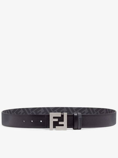 FF Square Buckle Reversible Leather Canvas Belt Black - FENDI - BALAAN 2