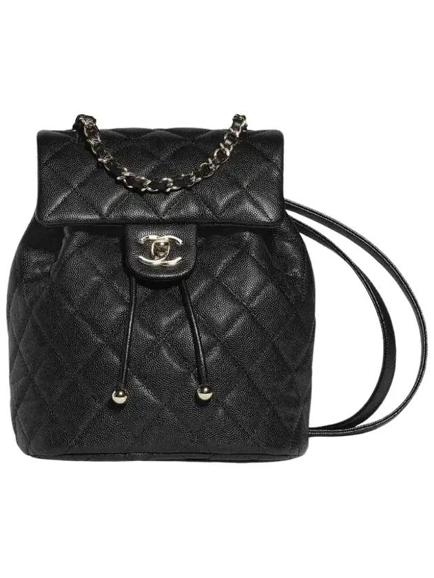 Shiny Grained Calfskin Gold Metal Backpack Black - CHANEL - BALAAN 1