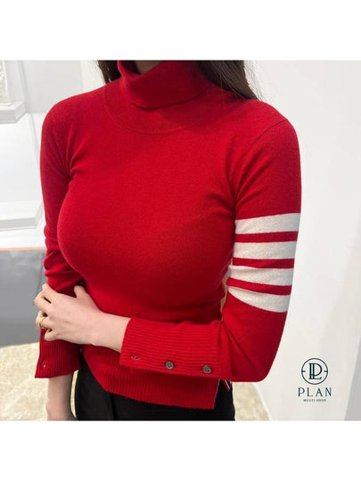 Women's 4 Bar Stripe Classic Turtleneck Red - THOM BROWNE - BALAAN 2