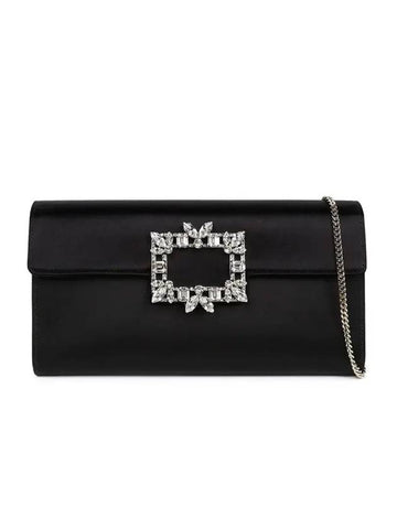 Broche Vivier Buckle Satin Clutch Bag Black - ROGER VIVIER - BALAAN 1