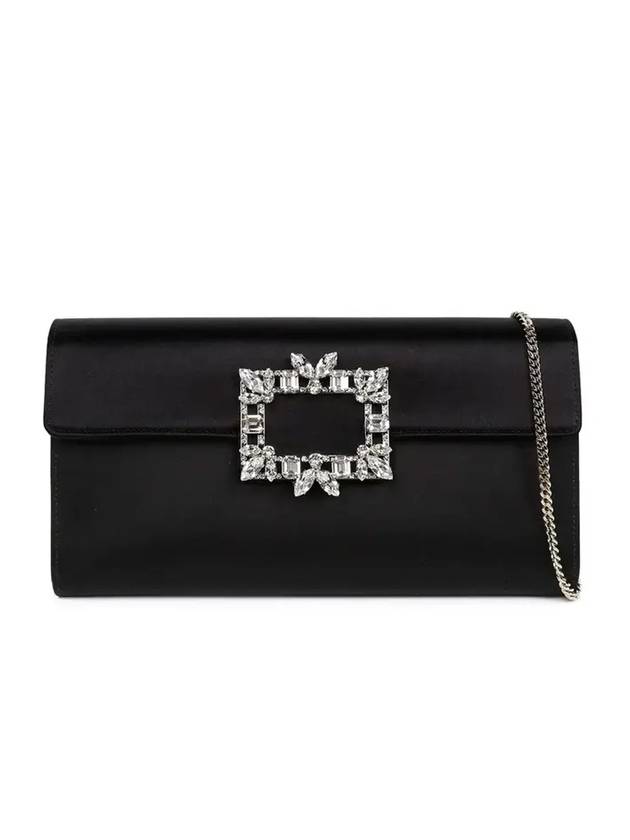 Broche Vivier Buckle Satin Clutch Bag Black - ROGER VIVIER - BALAAN 1