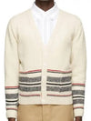 Men's Seasonal Jacquard Striped V-neck Cardigan White - THOM BROWNE - BALAAN.