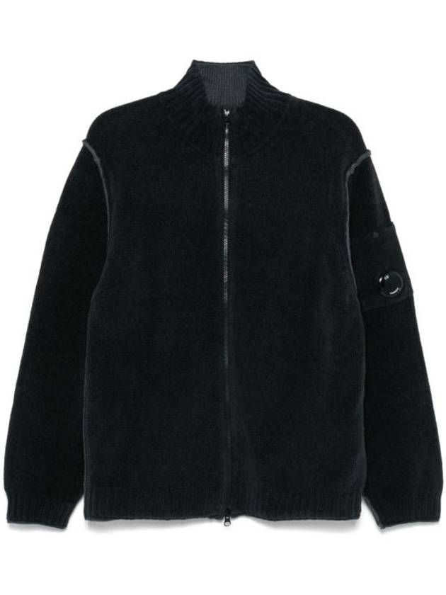 Cotton Chenille Double Zipped Cardigan Black - CP COMPANY - BALAAN 1