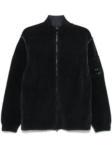 Cotton Chenille Double Zipped Cardigan Black - CP COMPANY - BALAAN 1