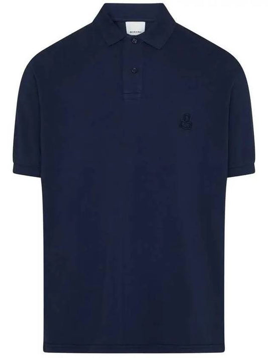 Afko Logo Cotton Polo Shirt Navy - ISABEL MARANT - BALAAN 1