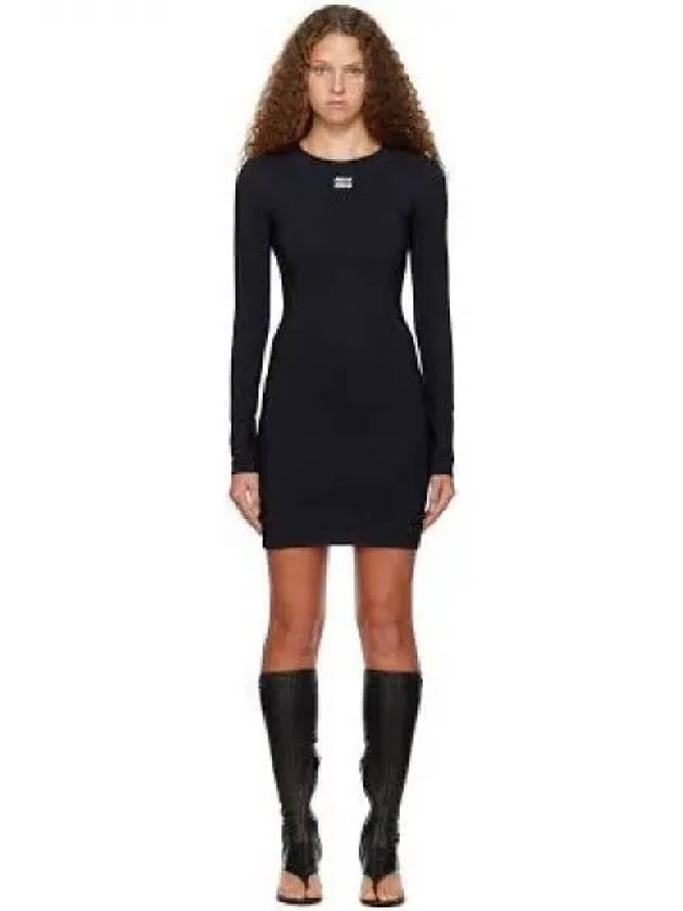 Logo Jersey Mini Dress Black - MIU MIU - BALAAN 2