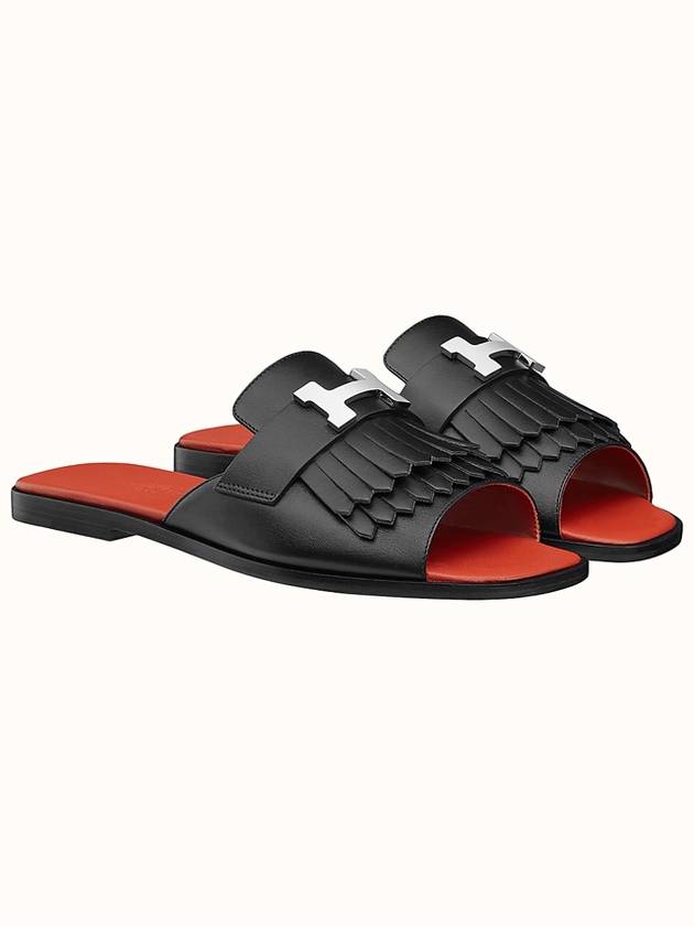 Auteuil Palladium Calfskin Sandals Noir - HERMES - BALAAN 2