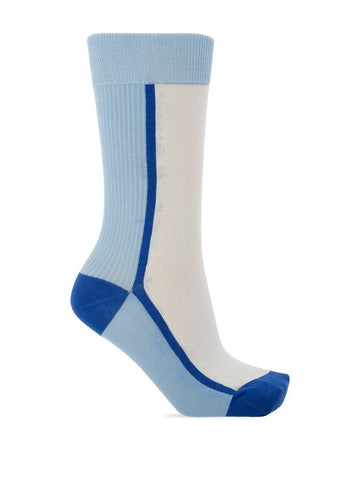 Rib Color Block Cotton High Top Socks Blue - GANNI - 1