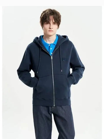 Men s Foxhead Patch Comfort Zip Up Hooded Sweatshirt Hoodie Ink Blue Domestic Product - MAISON KITSUNE - BALAAN 1