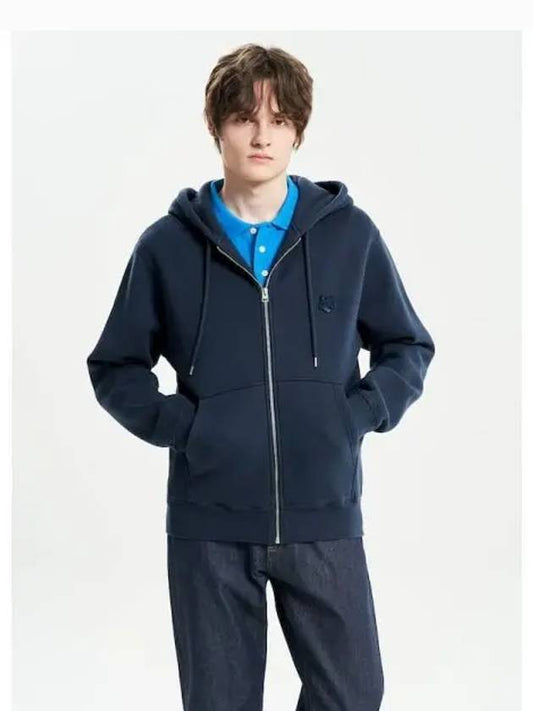 Men s Foxhead Patch Comfort Zip Up Hooded Sweatshirt Hoodie Ink Blue Domestic Product - MAISON KITSUNE - BALAAN 1