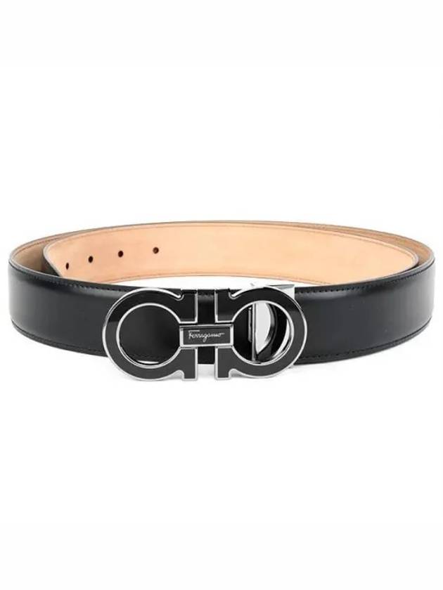 Gancini Metal Logo Leather Belt Black - SALVATORE FERRAGAMO - BALAAN 2