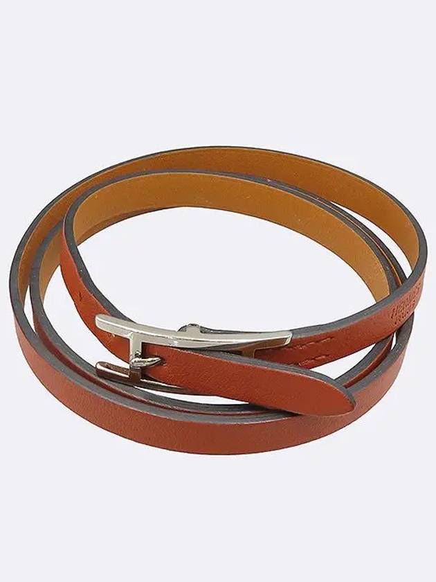 Brown color silver H logo HAPI3 double strap bracelet size S - HERMES - BALAAN 1