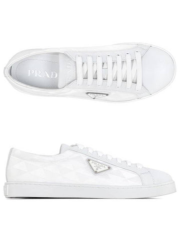 Triangle Logo Leather Re-Nylon Low Top Sneakers White - PRADA - BALAAN 1