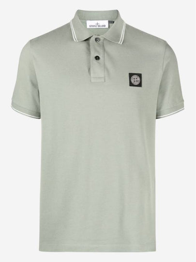 Logo Patch Short Sleeve Polo Shirt Sage Green - STONE ISLAND - BALAAN 2