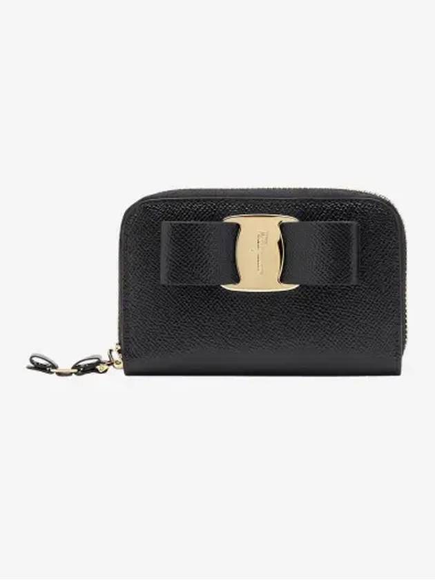 Vara Bow Zipper Card Wallet Black - SALVATORE FERRAGAMO - BALAAN 2