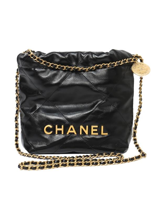 Mini Handbag Shiny Calfskin Gold Black - CHANEL - BALAAN 2