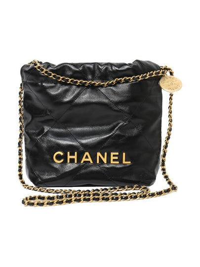 22 Gold Logo Shiny Calfskin Mini Shoulder Bag Black - CHANEL - BALAAN 2