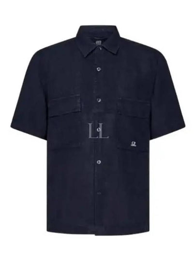 Linen Short Sleeve Shirt Navy - CP COMPANY - BALAAN 2