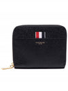 Three Stripes Pebble Grain Zipper Round Half Wallet Black - THOM BROWNE - BALAAN 4