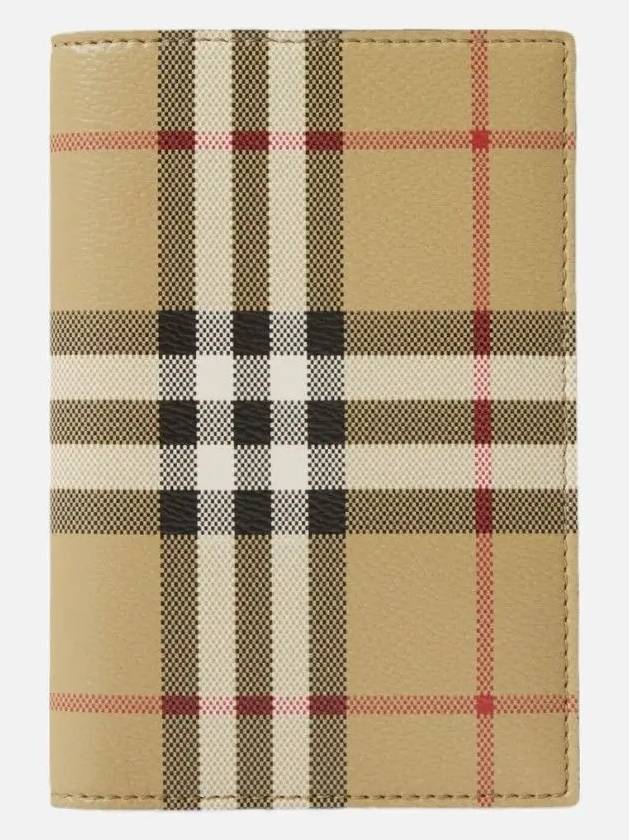 Checked Leather Passport Wallet Beige - BURBERRY - BALAAN 3