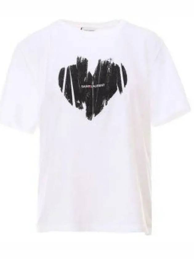 Heart Print Short Sleeve T-Shirt White - SAINT LAURENT - BALAAN 2