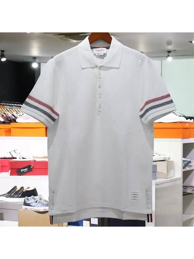 Men's RWB Stripe Cotton Polo Shirt White - THOM BROWNE - BALAAN 2