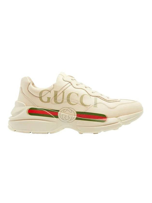 Rhyton Leather Sneakers Logo Ivory - GUCCI - BALAAN 1