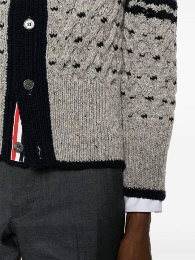 4 Bar Stripe Cable Knit Cardigan Grey - THOM BROWNE - BALAAN 6