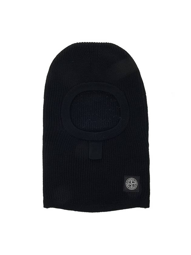 Logo Patch Wool Balaclava Black - STONE ISLAND - BALAAN 2