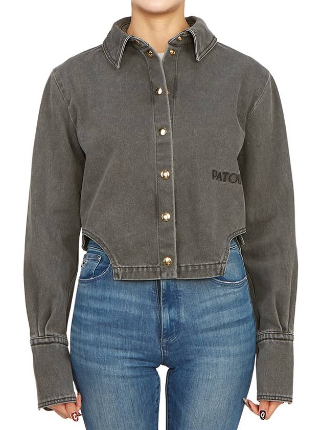 Embroidered Logo Cropped Denim Jacket Grey - PATOU - BALAAN 5