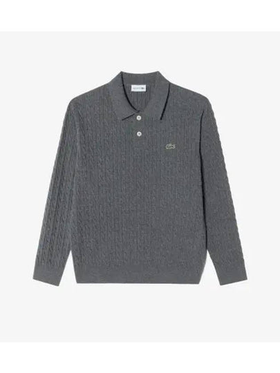 Men s Cable Sweater Polo Gray - LACOSTE - BALAAN 1