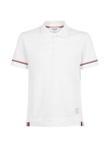 Thermal Rip Stripe Short Sleeve Polo Shirt White - THOM BROWNE - BALAAN 1