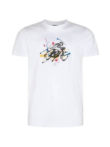 Cyclist Painting Cotton Short Sleeve T-Shirt White - PAUL SMITH - BALAAN 1