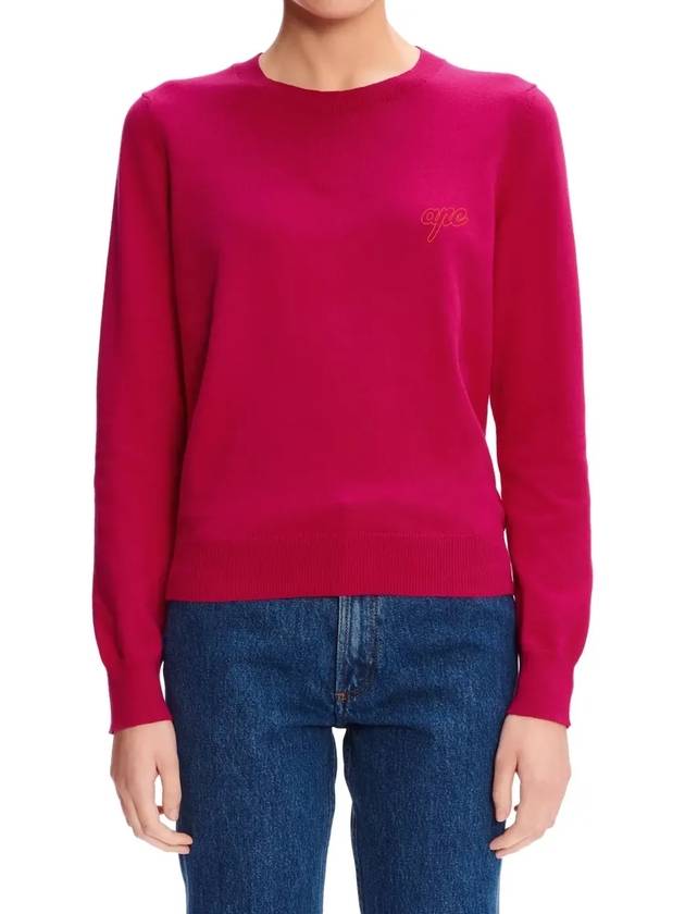 Women's Embroidered Logo Pullover Cotton Knit Top Red - A.P.C. - BALAAN 5