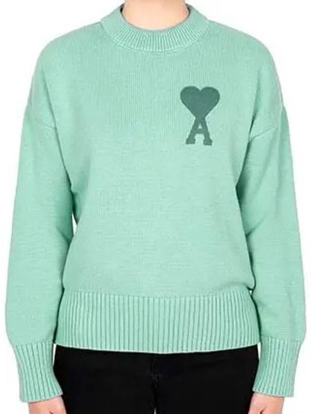 Big Heart Logo Knit Top Mint - AMI - BALAAN 1