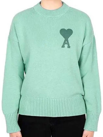 Big Heart Logo Knit Top Mint - AMI - BALAAN.