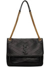 Nikki Medium Krinkle Vintage Leather Shoulder Bag Black - SAINT LAURENT - BALAAN 1