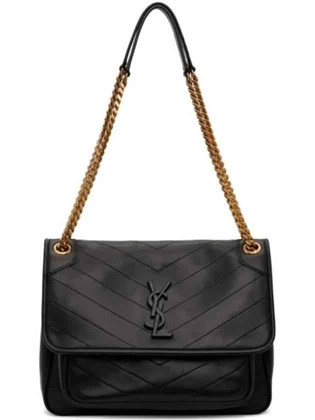 Nikki Medium Krinkle Vintage Leather Shoulder Bag Black - SAINT LAURENT - BALAAN 1