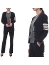 Sustainable Fine Merino Wool 4-Bar Relaxed Fit V-Neck Cardigan Navy - THOM BROWNE - BALAAN 2