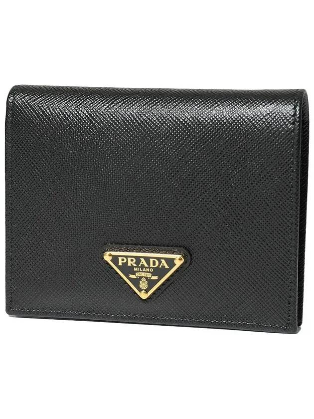 Gold Hardware Triangle Logo Saffiano Half Wallet Black - PRADA - BALAAN 3