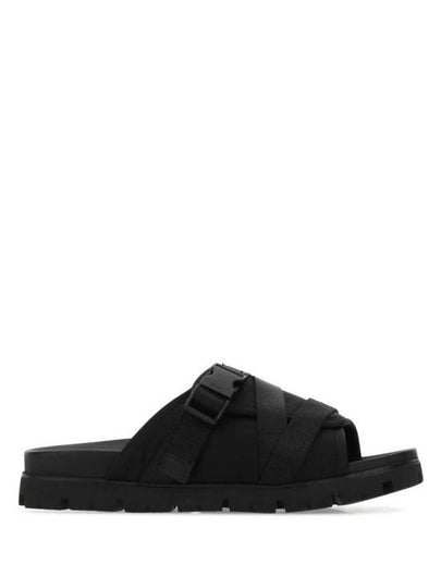 Logo Buckle Strap Slippers Black - PRADA - BALAAN 2