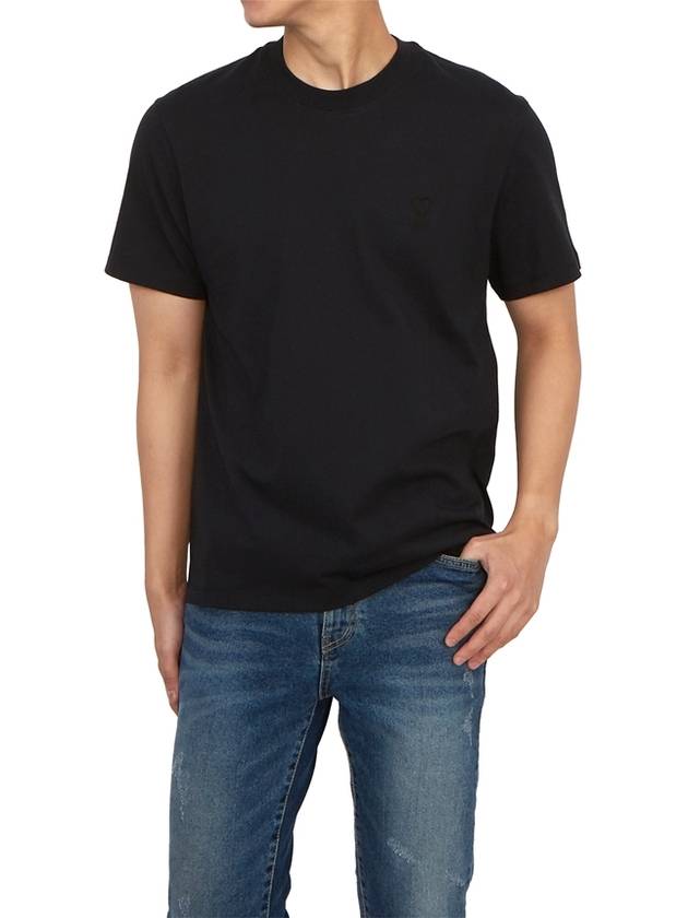 Tone On Tone Heart Logo Organic Cotton Short Sleeve T-Shirt Black - AMI - BALAAN 5