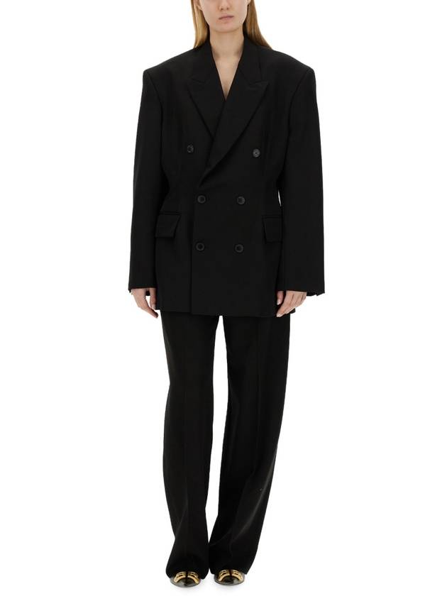 Cinched Double Breasted Wool Jacket Black - BALENCIAGA - BALAAN 3