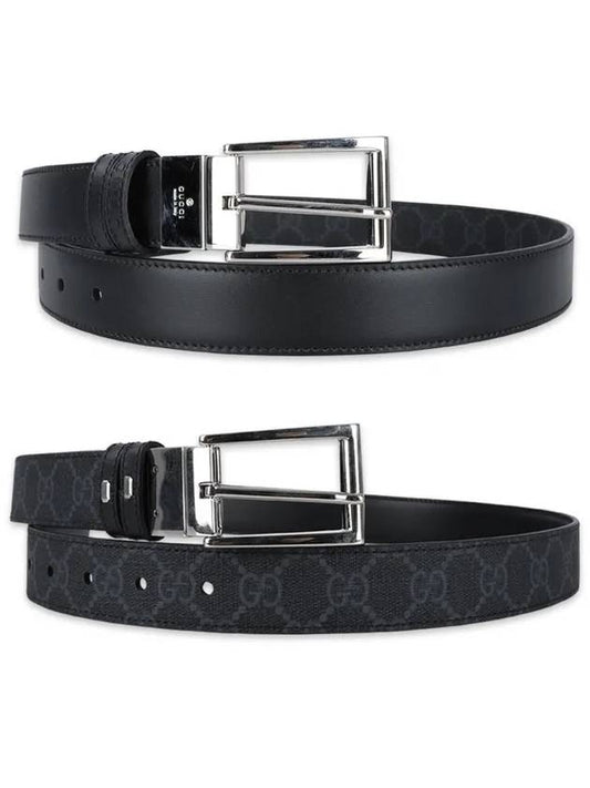 Men's Rectangular Buckle Reversible Leather Belt Black 771105 BTTAN 1000 - GUCCI - BALAAN 2