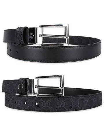 Men's Rectangular Buckle Reversible Leather Belt Black 771105 BTTAN 1000 - GUCCI - BALAAN 1